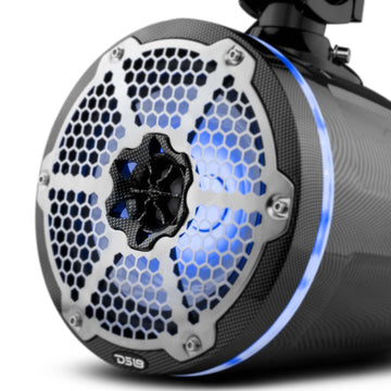 DS18 HYDRO CF-X8TP 8" Marine Water Resistant Wakeboard Tower Speakers with Integrated RGB LED Lights 375 Watts - Black Carbon Fiber