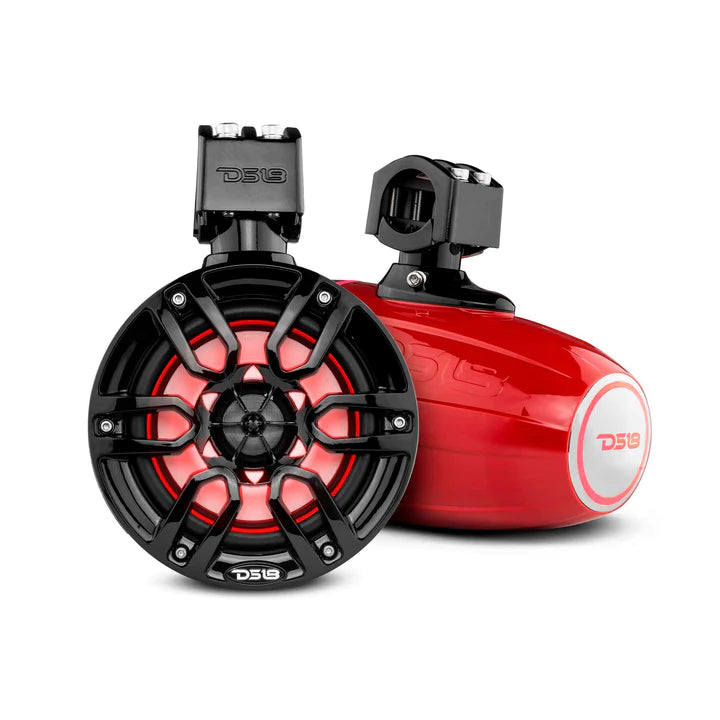 DS18 HYDRO NXL-X6TP/RD 6.5" Marine Water Resistant Wakeboard Tower Speakers with Integrated RGB LED Lights 300 Watts - Red