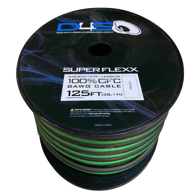 DOWN4SOUND 125FT 8 GAUGE TINNED OFC SPEAKER WIRE ( LIME GREEN/BLACK )